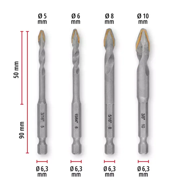 Discount XS-CASE 4-pc. TCT Tile Drill Bit Set, Ø 5–10 mm Drill / Screwdriver Accessories